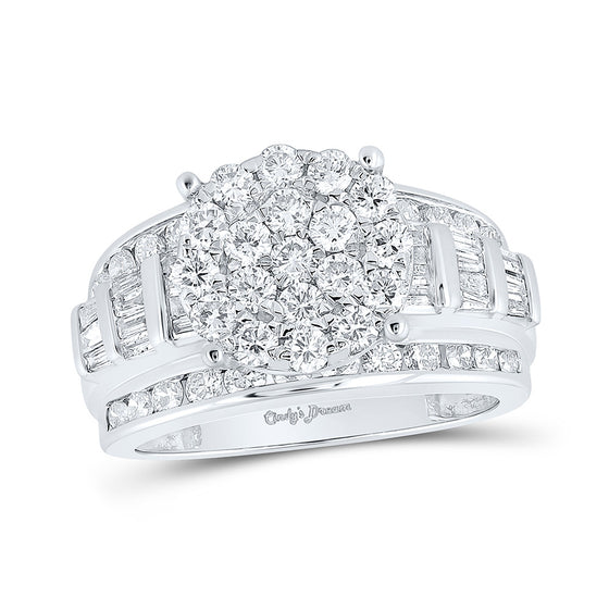 10k White Gold Round Diamond Cluster Bridal Wedding Engagement Ring 2 Cttw