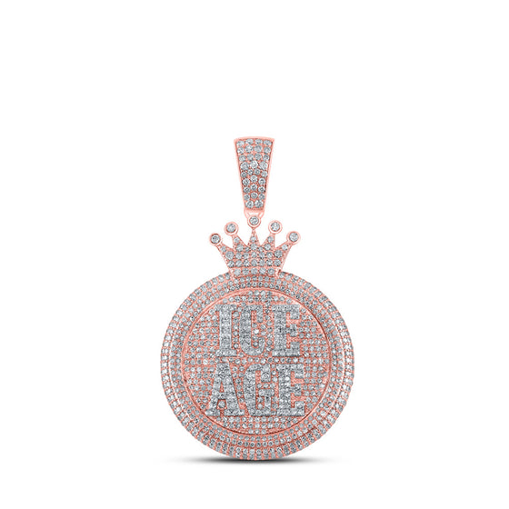 10k Rose Gold Mens Round Diamond ICE AGE Circle Phrase Charm Pendant 4-3/8 Cttw