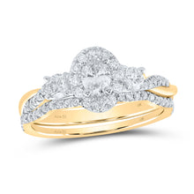  14k Yellow Gold Oval Diamond Halo Bridal Wedding Ring Band Set 3/4 Cttw