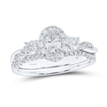  14k White Gold Oval Diamond Halo Bridal Wedding Ring Band Set 3/4 Cttw