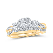  14k Yellow Gold Princess Diamond Halo Bridal Wedding Ring Band Set 3/4 Cttw