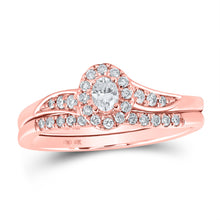  10k Rose Gold Oval Diamond Halo Bridal Wedding Ring Band Set 1/3 Cttw