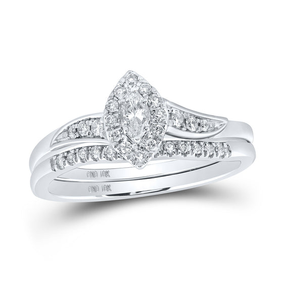 10k White Gold Marquise Diamond Bridal Wedding Ring Band Set 1/3 Cttw