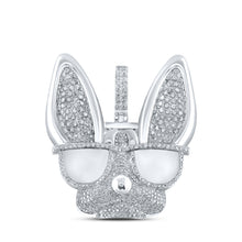  10k White Gold Mens Round Diamond French Bulldog Glasses Charm Pendant 6 Cttw