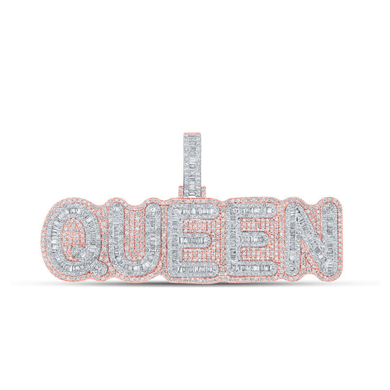 10k Rose Gold Womens Baguette Diamond QUEEN Phrase Charm Pendant 7-3/8 Cttw