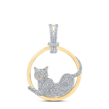  14k Yellow Gold Womens Round Diamond Cat Kitty Circle Animal Pendant 1 Cttw