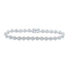  10k White Gold Womens Round Diamond Flower Cluster Link Bracelet 3-7/8 Cttw