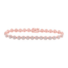  10k Rose Gold Womens Round Diamond Flower Cluster Link Bracelet 3-7/8 Cttw