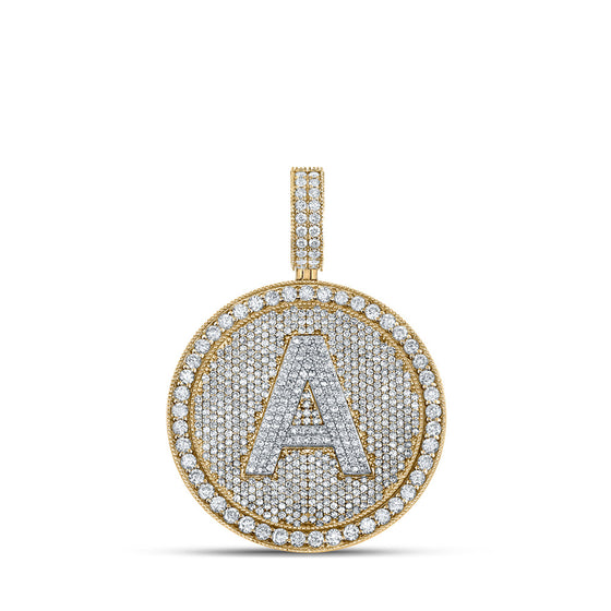 10k Two-tone Gold Mens Round Diamond A Circle Letter Charm Pendant 3-3/4 Cttw