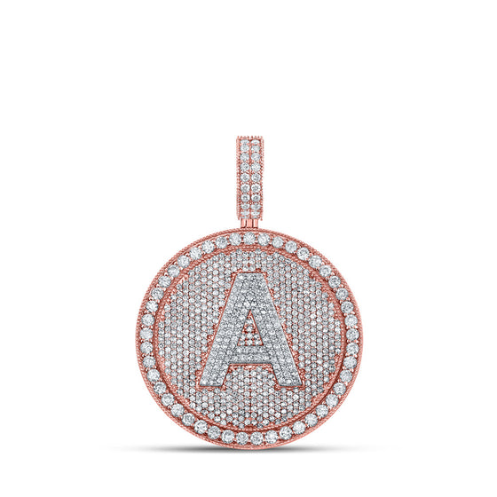 10k Two-tone Gold Mens Round Diamond A Circle Letter Charm Pendant 3-3/4 Cttw