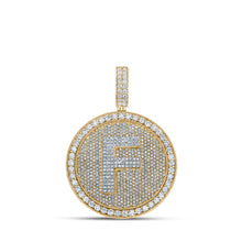  10k Two-tone Gold Mens Round Diamond Letter F Circle Charm Pendant 3-7/8 Cttw