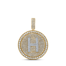  10k Two-tone Gold Mens Round Diamond Letter H Circle Charm Pendant 3-3/4 Cttw