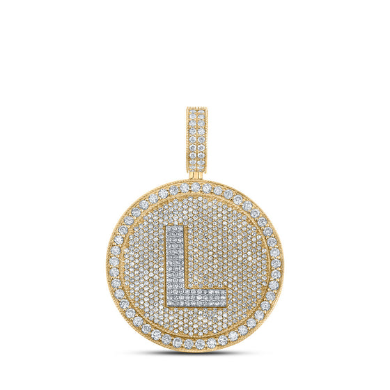 10k Two-tone Gold Mens Round Diamond L Circle Letter Charm Pendant 4 Cttw