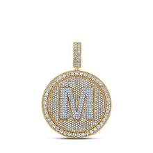  10k Two-tone Gold Mens Round Diamond Letter M Circle Charm Pendant 3-5/8 Cttw