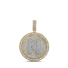  10k Two-tone Gold Mens Round Diamond Letter N Circle Charm Pendant 3-7/8 Cttw