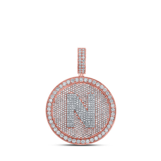 10k Two-tone Gold Mens Round Diamond N Initial Letter Charm Pendant 3-7/8 Cttw
