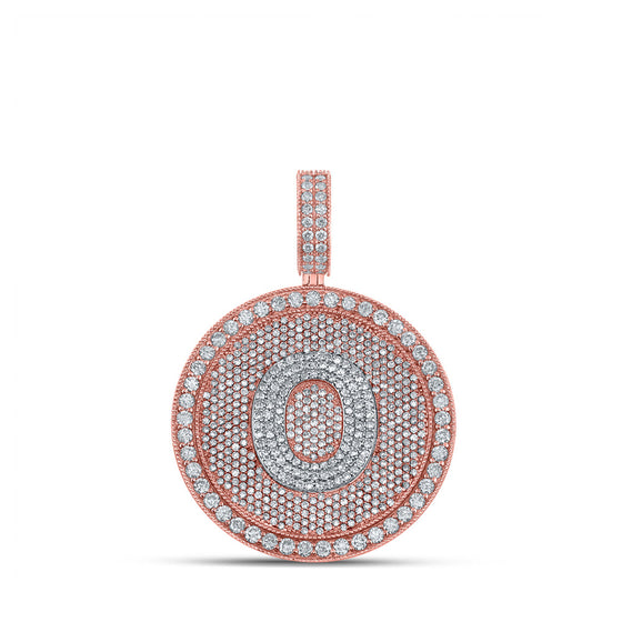 10k Two-tone Gold Mens Round Diamond O Initial Letter Charm Pendant 3-7/8 Cttw