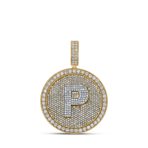 10k Two-tone Gold Mens Round Diamond Letter P Circle Charm Pendant 4 Cttw
