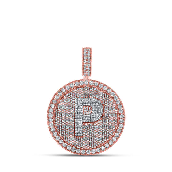 10k Two-tone Gold Mens Round Diamond P Initial Letter Charm Pendant 4 Cttw
