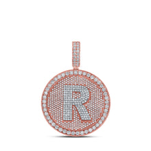  10k Two-tone Gold Mens Round Diamond R Initial Letter Charm Pendant 3-3/4 Cttw