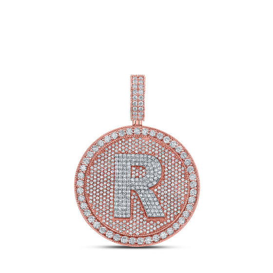 10k Two-tone Gold Mens Round Diamond R Initial Letter Charm Pendant 3-3/4 Cttw