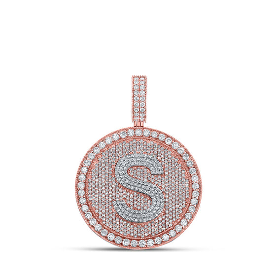 10k Two-tone Gold Mens Round Diamond S Initial Letter Charm Pendant 3-3/4 Cttw