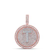  10k Two-tone Gold Mens Round Diamond T Initial Letter Charm Pendant 3-7/8 Cttw