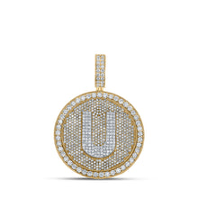  10k Two-tone Gold Mens Round Diamond U Initial Letter Charm Pendant 3-3/4 Cttw