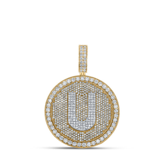 10k Two-tone Gold Mens Round Diamond U Initial Letter Charm Pendant 3-3/4 Cttw