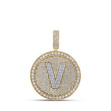  10k Two-tone Gold Mens Round Diamond V Initial Letter Charm Pendant 3-3/4 Cttw