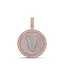  10k Two-tone Gold Mens Round Diamond V Initial Letter Charm Pendant 3-3/4 Cttw