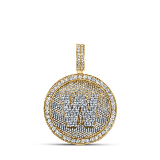 10k Two-tone Gold Mens Round Diamond W Initial Letter Charm Pendant 3-5/8 Cttw