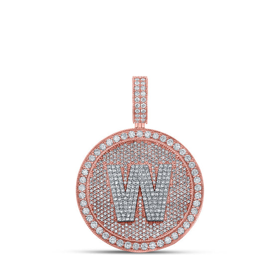 10k Two-tone Gold Mens Round Diamond W Initial Letter Charm Pendant 3-5/8 Cttw