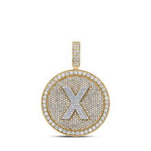 10k Two-tone Gold Mens Round Diamond X Circle Letter Charm Pendant 3-3/4 Cttw