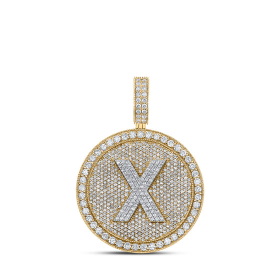 10k Two-tone Gold Mens Round Diamond X Circle Letter Charm Pendant 3-3/4 Cttw