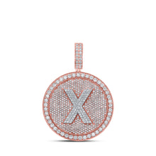  10k Two-tone Gold Mens Round Diamond X Circle Letter Charm Pendant 3-3/4 Cttw