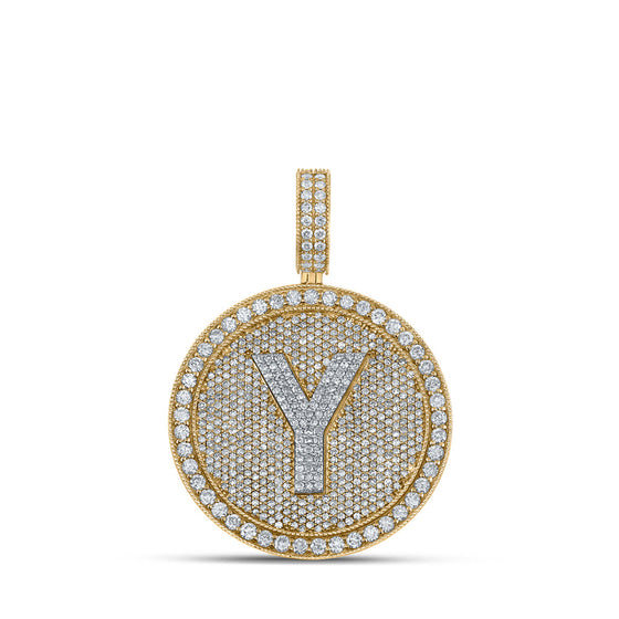 10k Two-tone Gold Mens Round Diamond Y Initial Letter Charm Pendant 3-7/8 Cttw