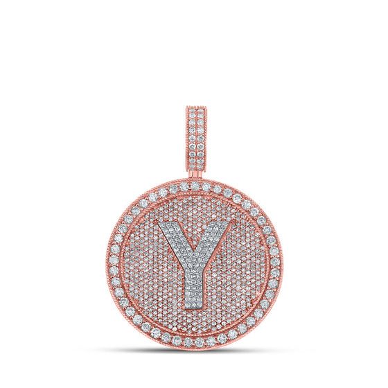 10k Two-tone Gold Mens Round Diamond Y Initial Letter Charm Pendant 3-7/8 Cttw
