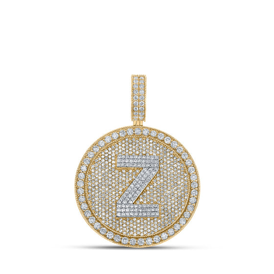 10k Two-tone Gold Mens Round Diamond Z Initial Letter Charm Pendant 3-3/4 Cttw