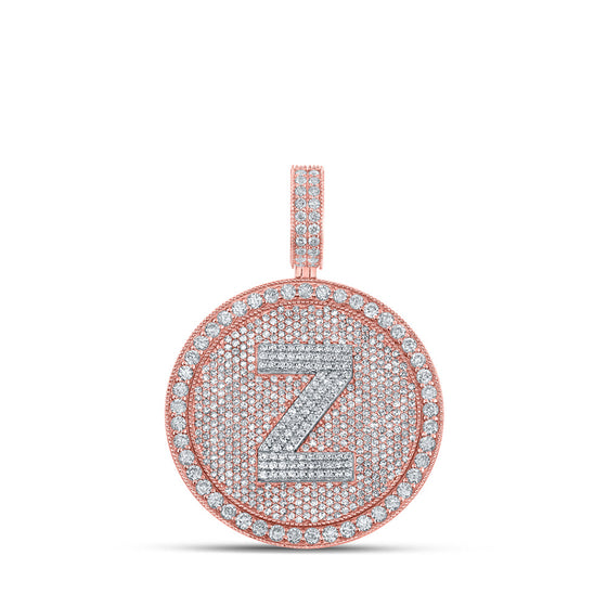 10k Two-tone Gold Mens Round Diamond Z Initial Letter Charm Pendant 3-3/4 Cttw