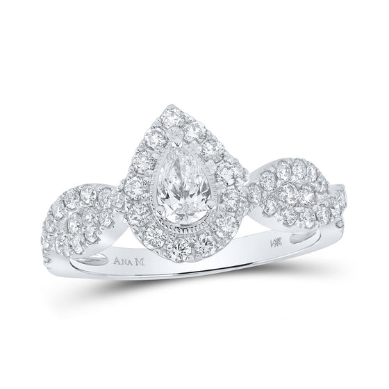 14k White Gold Pear Diamond Halo Bridal Wedding Engagement Ring 1 Cttw