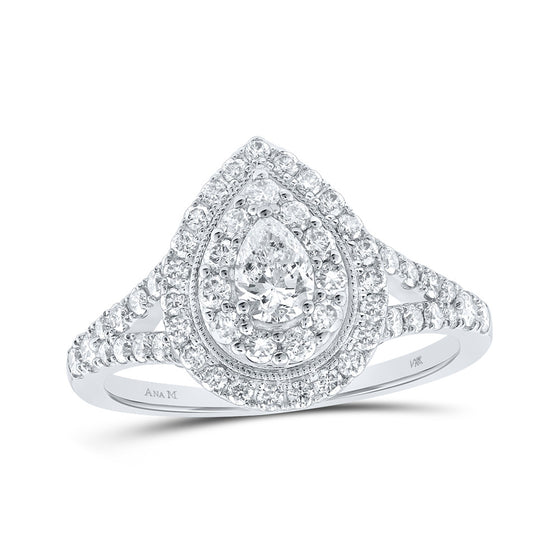 14k White Gold Pear Diamond Halo Bridal Wedding Engagement Ring 1 Cttw