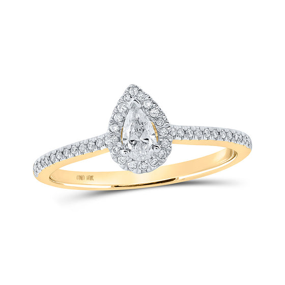 10k Yellow Gold Pear Diamond Halo Bridal Wedding Engagement Ring 1/3 Cttw