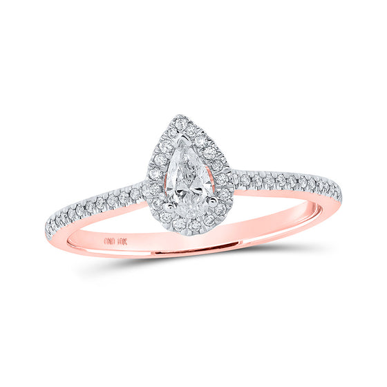 10k Rose Gold Pear Diamond Halo Bridal Wedding Engagement Ring 1/3 Cttw