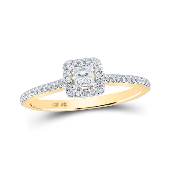 10k Yellow Gold Princess Diamond Halo Bridal Wedding Engagement Ring 1/3 Cttw