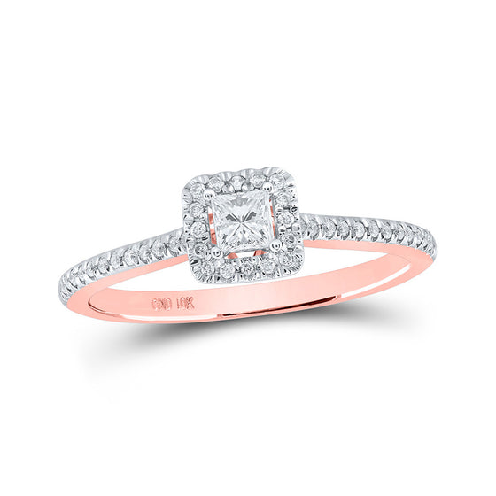 10k Rose Gold Princess Diamond Halo Bridal Wedding Engagement Ring 1/3 Cttw