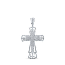  10k White Gold Mens Round Diamond Cross Charm Pendant 2-1/3 Cttw