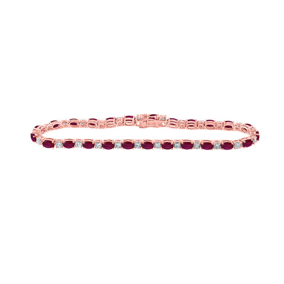 10k Rose Gold Womens Oval Ruby Diamond Fashion Bracelet 9 Cttw