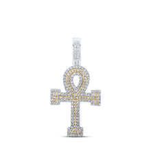  10k Two-tone Gold Mens Round Diamond Ankh Cross Charm Pendant 1/2 Cttw