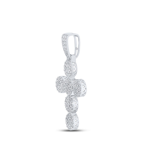 10k White Gold Mens Round Diamond Cross Charm Pendant 2 Cttw